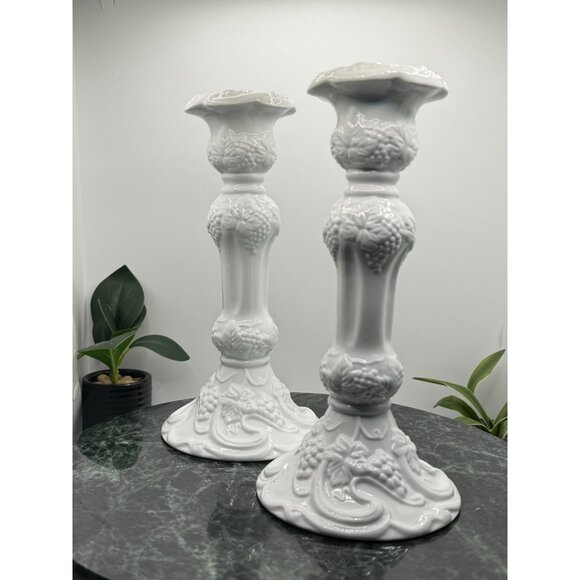 Basic Porcelain by Home Essentials and Beyond Set Of 2 Grape Candle Stick Holder - Picture 3 of 11